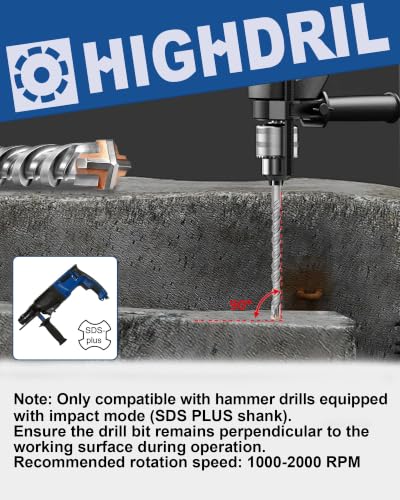 HIGHDRIL Concrete Drill Bit Set - 10Pcs 3/16" X2, 1/4" X3, 5/16" X2, 3/8" X2, 1/2" (6-inch Length) Carbide Masonry Drill Bit Kit, Hammer Drill Bits for Concrete, Brick, Stone, Granite - size: Kit 1