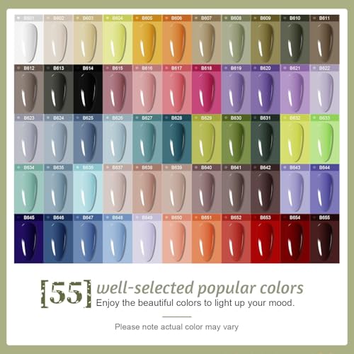 JODSONE 60 PCS Gel Nail Polish Kit with U V Light 55 Colors Gel Polish Base Top Coat Manicure Gifts - color: B16