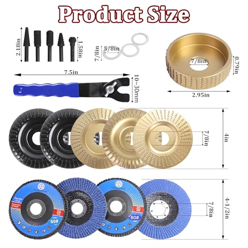 19 Pcs Wood Carving Disc Set for 4" & 4.5" Angle Grinder