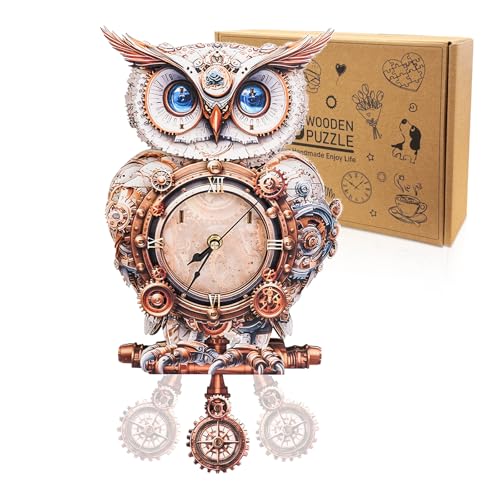 3D Wooden Puzzles for Adults-Owl Clock Puzzle-Adult Crafts - color: Owl Clock