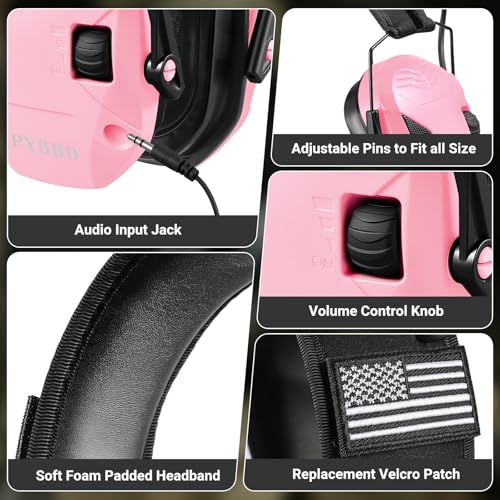 Electronic Shooting Ear Protection w/Gel Pads, 23dB NRR Active Noise Reduction & 3X Amplification Headset for Shooters - color: Pale Pink
