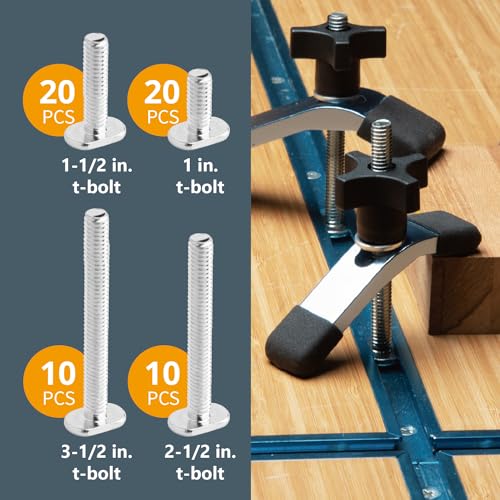 POWERTEC 71127 128 Piece Set T Track Knob Kit w/ 5 Star Knob, 1/4-20 Threaded bolts and Washers, T Track Accessories for Woodworking Jigs and Fixtures - size: Pack of 1, style: 128 pcs