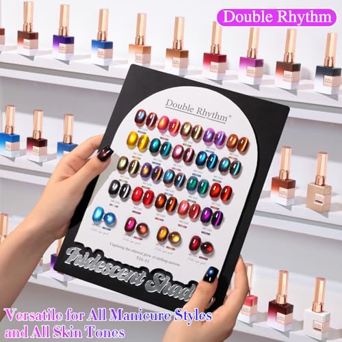 Double Rhythm 28Pcs 0.5Oz Cat Eye Gel Nail Polish Set Same Color Same Bottle Gel Polish Kit Nail Art Manicure Salon DIY at Home for Women (Dark Navy Blue Green Burgundy Brown-T24-15) - color: Iridescent Shadow