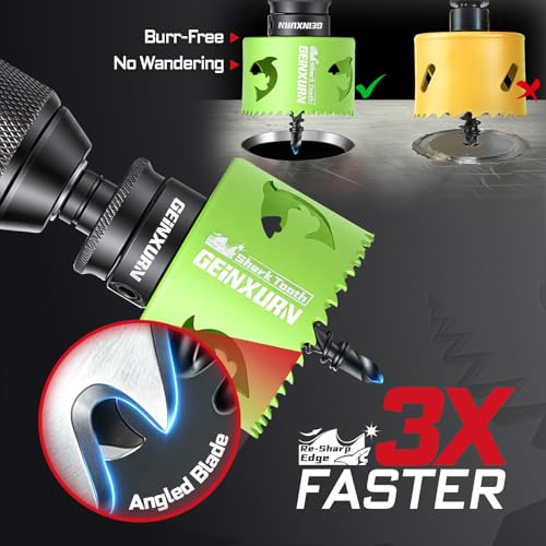 Geinxurn 2-1/2 Inch(64mm) Hole Saw, 2PCS HSS Bi-Metal Hole Saw Kit with Shark Tooth Hole Cutter for Wood,Drywall, PVC Boards and Thin Metal - color: 2 PCS 2-1/2"