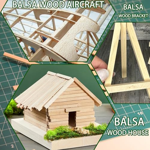 222Pcs Balsa Wood Sticks - size: 1/8" + 3/16" + 1/4" 222pcs