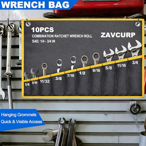 2PCS Wrench Roll, Wrench Roll Up Pouch, Canvas Tool Storage Organizers Bag - style: 10 Pockets SAE+ 10 Pockets Metric Wrench Roll Organizer