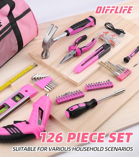 Tool Set for Women, Lady's Power Screwdriver Cordless 126-Piece - style: 126 Piece Pink