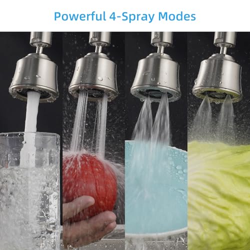 Faucet Aerator 4 Modes, 360° Swivel Faucet Sprayer Head, Brushed Nickel - color: Brushed Nickel, style: 2 Swivel Joints
