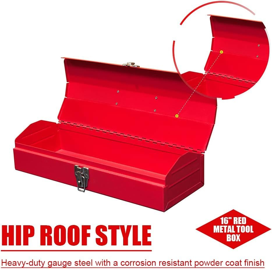 2PCS Portable Tool Box, Metal Tool Box, 4 Non-Slip Foot Pads, Ideal for Trailer, Mechanic, DIY-ers, Car Toolbox, Workshops, Garages, Repair Shops,Red - size: 2P-16.7in-Red