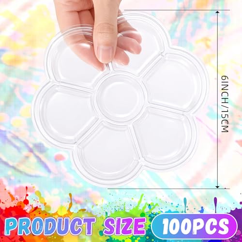 100 Pcs Large Clear Plum Blossom Paint Tray Palette Disposable Watercolor Palette Acrylic Paint Pallet Color Mixing Tray for Painting Party Oil Watercolor Craft Supplies DIY Art Painting - style: Plum Blossom 7 Square