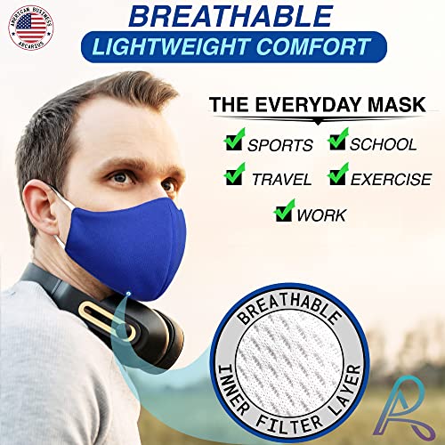Arcarius Breathable Sports Face Mask – Moisture Wicking Gym & Travel Fit (3-Pack) - color: Royal Blue, White, Gray