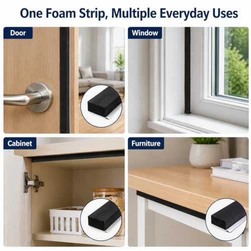 Thin Weather Stripping Foam Tape for Door & Window Seal | 1/8 Inch Thick Self Adhesive Foam Strip for Narrow Gaps, Draft Blocking, Noise Reduction & Vibration Cushioning - size: 1/4in x 1/8in x 32.8FT