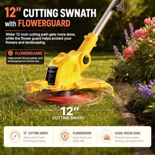 ALSO GO 21V Cordless String Trimmer,2.5Ah Battery Powered with Fast Charger - color: Yellow