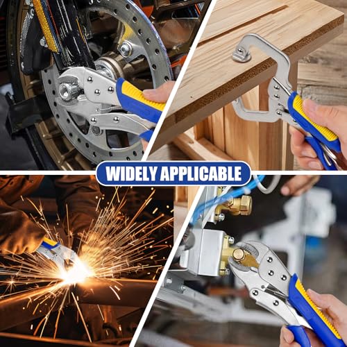 Locking Pliers Set,5"/7"/10" Curved Jaw Vise Grip,6-1/2"and 9-1/2" Needle Nose Vice Grips, 6" C-Clamp for Woodworking, Metal Working and Welding
