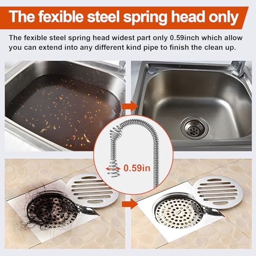 Drain Snake, Plumbing Snake With Drill Adapter, 50ft Heavy Duty Flexible Sink Steel Drain Auger Bathroom Hair Clog Removal Tool, Manual Or Powered - No auto retract or feed (Black)