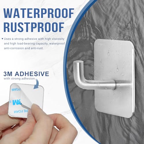 Adhesive Hooks for Bathrooms, 4 Piece Towel Hooks for Hanging Hat Robe Coat, Stick on Hooks for Kitchens, Strong Self-Adhesive No Damage Waterproof Stainless Steel Sticky Hook (Silvery) - color: Square-A-Silvery