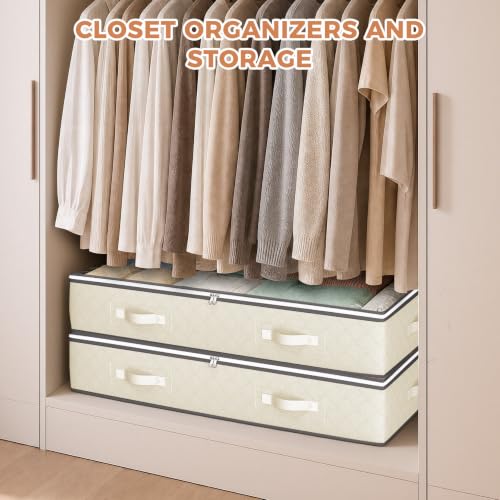Budding Joy 4 Pack Under Bed Storage Containers with Clear Lids, Beige - color: Beige, size: 60L-4 Pack