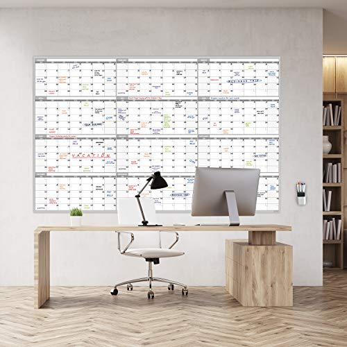 Large Dry Erase Wall Calendar - 60“ x 38" Undated Blank Yearly Planner - Giant Whiteboard 12 Month Poster - Premium Laminated Calendar for Classroom, Office, Project & Family Schedule - size: 60"x38"Yearly