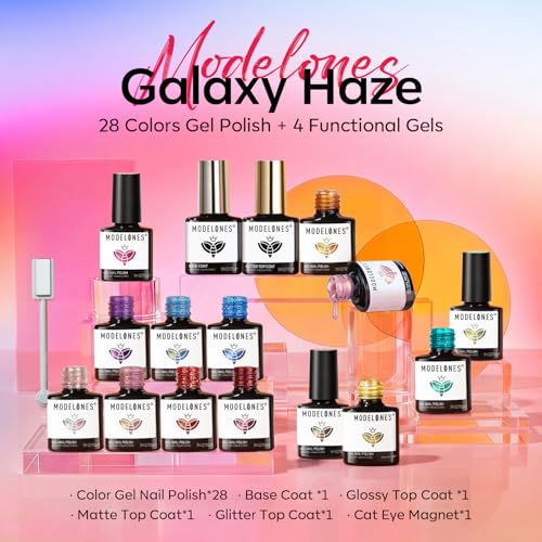 modelones Cat Eye Gel Nail Polish Set Glitter Sparkle 32PCS 28Colors - color: A0-Galaxy Haze