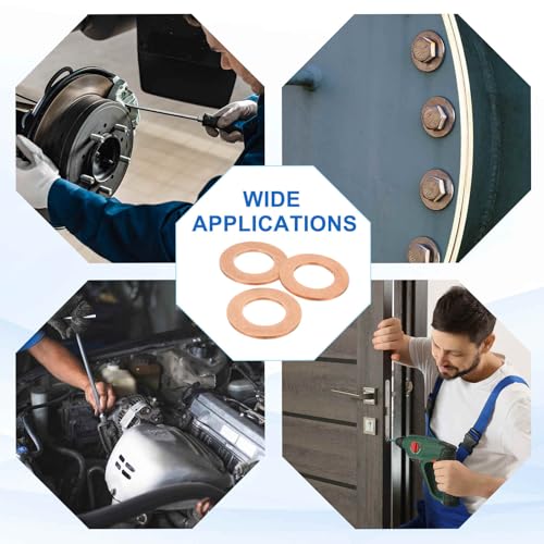 MECCANIXITY 9Pcs Flat Washer, M10 Copper Washers Copper Sealing Ring Crush Washer Kit Assortment, 10mm ID, 20mm OD, 1.5mm Thick for Bolts Screws Machinery Repair - size: 10mmx20mmx1.5mm