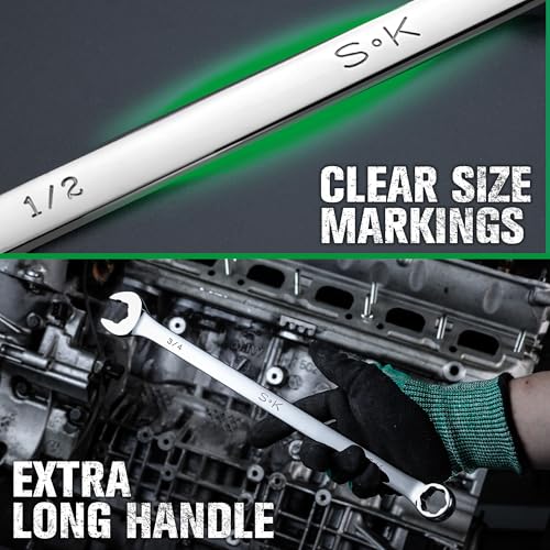 SK 6 Point Bolt Extractor Wrench Set, SAE 5/16''-3/4'', 8-Piece, Extra Long - size: SAE