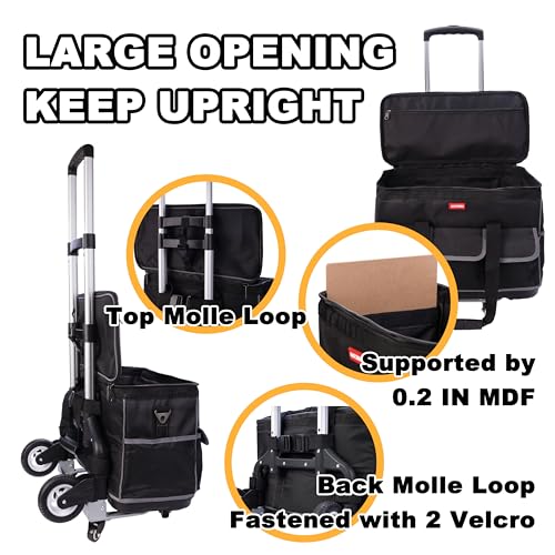 Rolling Tool Bag with Wheels - Aluminum Alloy Trolley for Electrician & HVAC