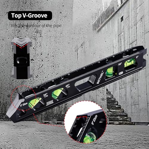 BETHEL 9 Inch Magnetic Torpedo Level with 4 Bubble Vials, V-Groove & Magnetic Rails, Black Aluminum Alloy Construction - color: Black 9in