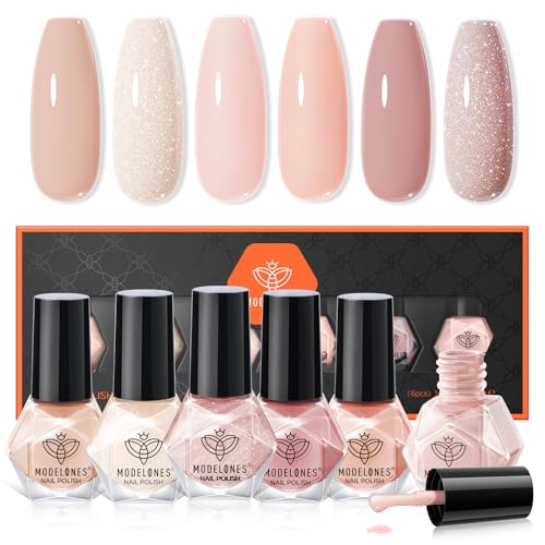 modelones Nail Polish Set, 6 Colors Bubble Bath Nude Glitter Nail Polish - color: A1 Bubble Bath Set