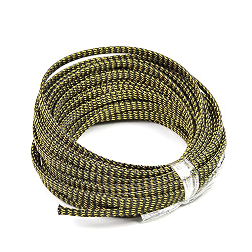 Othmro 32.8ft Length PET Flexible Expandable Braided Cable Sleeves 0.24in Width Wire Loom Sleeving and Organizer Flexible Wire Mesh Sleeves for TV Audio PC Computer Cords from Pet Chewing Black Gold - color: Black Gold, size: 0.15" Dia/32.8Ft