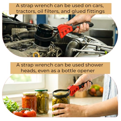 LUBANA 2-Pack Adjustable Strap Wrench Set, Heavy Duty Rubber Oil Filter Wrench for Plumbing, Jar Opening, Pipe Repair & Auto Maintenance, Non-Slip Multi-Purpose Tool for Large and Small Objects