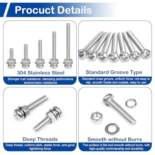 MroMax 390Pcs M4 Phillips Pan Head Machine Screws Kit with Nuts & Washers - size: M4 Assortment Kit