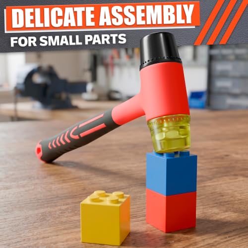 Small Rubber Mallet Hammer 1", 25mm Lightweight, Non Slip Grip 9.6 In - color: Red-black