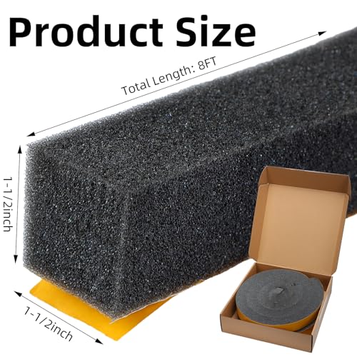 2 Rolls 1-1/2 Inch W x 1-1/2 Inch H Foam Weather Stripping with Adhesive 8 ft Foam Density Closed Cell Tape Seal for Uneven Gaps Doors Windows (Black) - color: Black