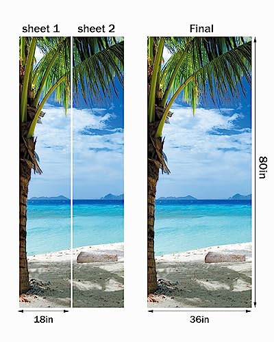 FLFK Door Decal Sticker - Beach and Palm Tree,Peel and Stick Mural,Combined Size 36"x80",Split into 2 Pieces - color: Mt2219, size: 36"x80"