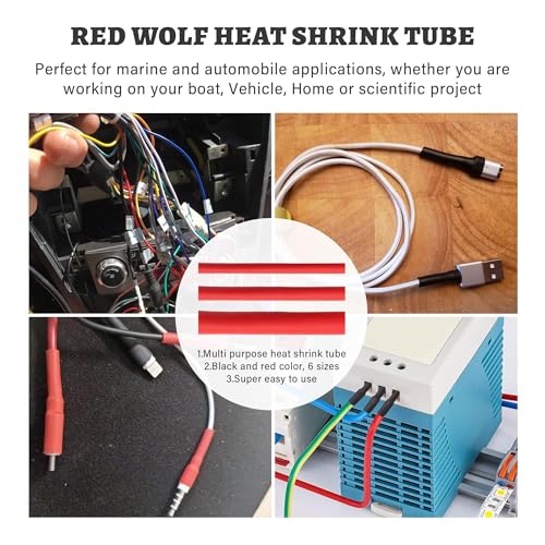 RED WOLF Waterproof Red and Black Heat Shrink Tubing Kit 270PCS, 3:1 Shrinkage Ratio, Adhesive Lined Electrical Cable Harness Heat Shrink Tube Marine Grade for Wire Wrap Connection Insulation
