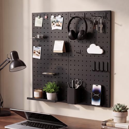 Magnetic Metal Pegboard Wall Organizer Kit, 4 Pack 10 x 10 in Panels Black - color: Black, size: 10"×10" - 4 Pcs