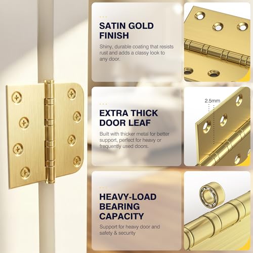 KOLET Ball Bearing Door Hinges, 4 x 4 Inches, Brushed Gold, 6 Pack - color: Gold, size: 6 Pack