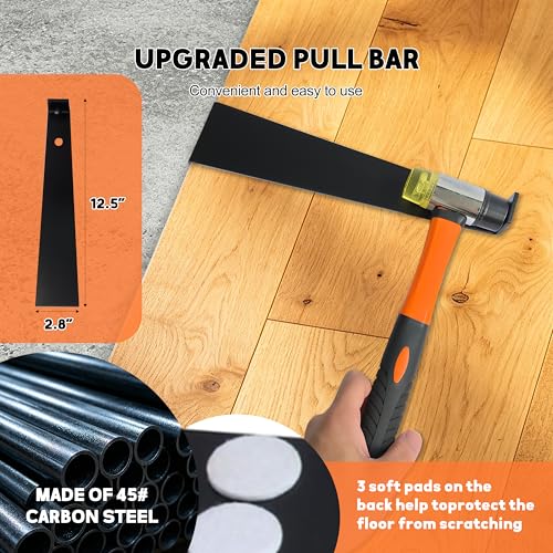 Laminate Flooring Tools, 65-Piece Wood Flooring Installation Kit with Double-Faced Rubber Mallet, 10” Contour Gauge, Tapping Block with Handle, 60-Piece Flooring Spacers, Pull Bar, Tape Measure