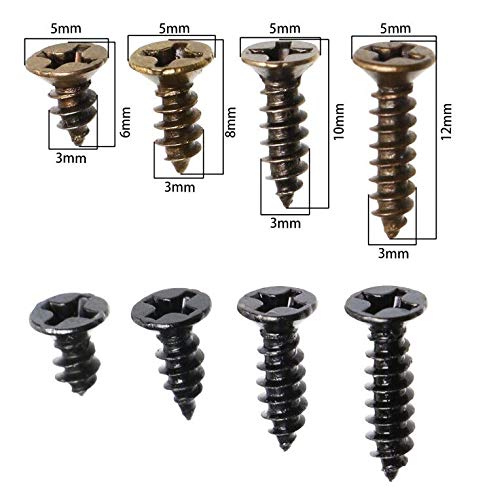 Mini Skater 200PCS Small Cross Flat Head Tapping Wood Screws with Oxide and Wax 4 Size Screws Assortment Kit (Black&Bronze,200pcs)