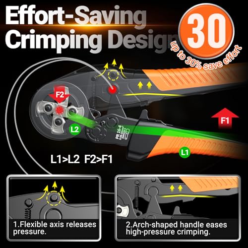Preciva Ferrule Crimping Tool Kit with Wire Stripper, Quadrilateral Ferrule Crimper for AWG 28-5（0.08-16mm²） Self-Adjustable Ratchet Ferrule Terminals Crimping Tool with 1660Pcs Ferrules Connectors - size: Quadrilateral Ferrule Crimping Tool Kit