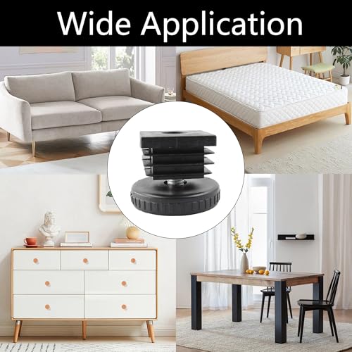 8Pcs Adjustable Leveling Feet, Square Insert Kit, Furniture Glide Leveler, Black, 40x9mm, 30x30x14mm - size: 30x30mm