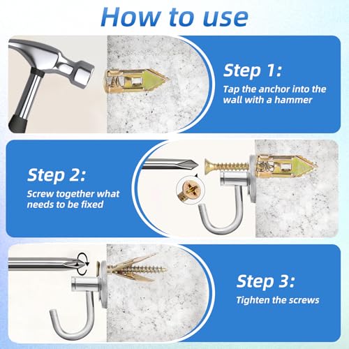 180 PCS Self-Drilling Drywall Anchors KIT - 90 Metal Winged Zinc Plated Drywall Anchors and 90 Screws for Sheetrock, Gypsum Board, Hollow Walls - No Drill Needed