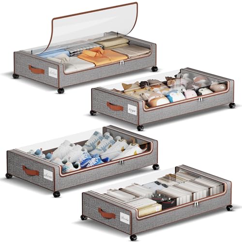 Yecaye 60L Under Bed Storage with Wheels, 4 Pack, Greige - color: Greige, size: 4 Pack