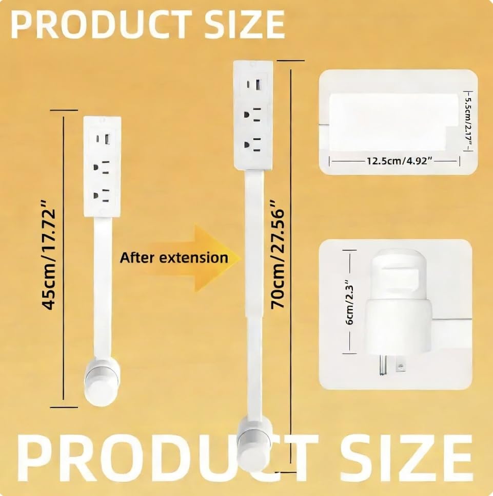 Outlet Extender, 180° Rotating & Extendable Plug Splitter, 2 AC Outlets, USB-A & USB-C Fast Charging, Surge Protector, No-Drill for Hard-to-Reach Areas Behind Couch & Desk