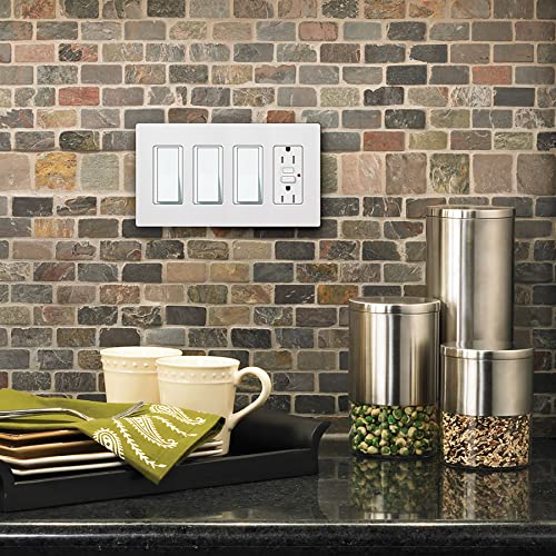 Lutron Claro Light Switch Cover Plate, 4 Gang Wallplate, Rocker Light Switch Cover, Screwless Plate For Outlets, Gloss, CW-4-WH-3, White, 3 Pack - color: White, size: 3 Pack