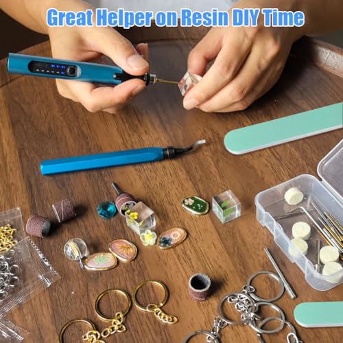 Resin Polishing Tools Kit,Electric Resin Drill Kit,Rotary Pen & Deburring Tool 3D Printing for Keychain Making,Jewelry Art,Resin Duberring, Drilling,Polishing,Engraving,DIY