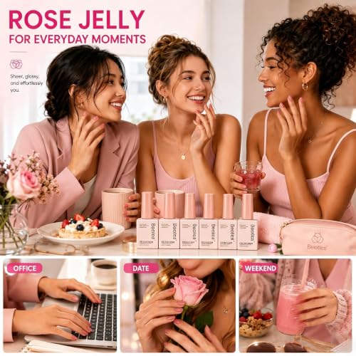 Beetles Rose Whispers Jelly Pink Gel Nail Polish Set, 6 Colors Gel Polish - color: B - Sheer | Rose Whispers