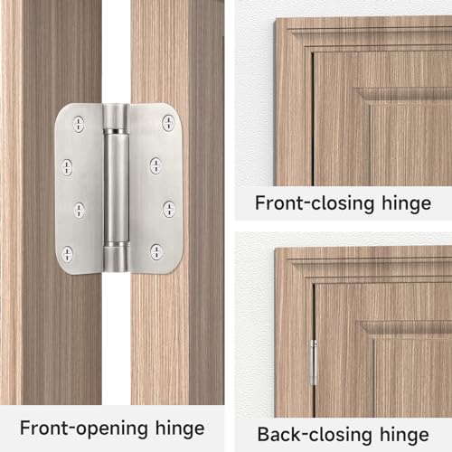 4 Inch Self Closing Door Hinges, 2 Pack, 304 Stainless Steel Spring Hinges - style: S hole - 5/8'' Corners