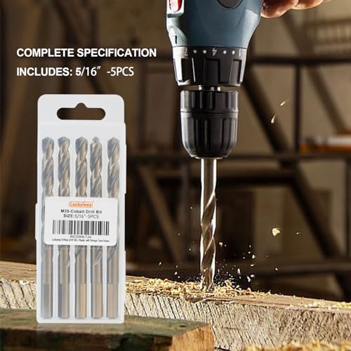 Luckyway 5/16 Inch Cobalt Drill Bits (5 Pack), M35 HSS 5/16" Metal Drill Bit Titanium Coated for Hard Metal, Stainless Steel, Cast Iron, Wood and Plastic, with Storage Case - style: 5/16" (5Pcs) Cobalt Drill Bits