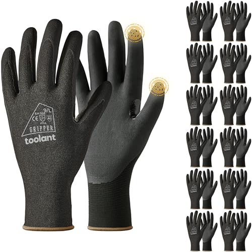 toolant Microfoam Nitrile Work Gloves with Grip, 12 Pairs, Black, Large - color: Black-12pairs, size: Large
